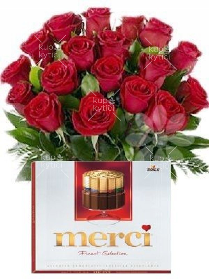 Red Roses + Merci - Flower delivery
