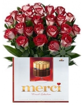 Bouquet of Brindled Roses + Merci 250 g
