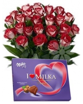 Bouquet of Brindled Roses + Milka 110 g