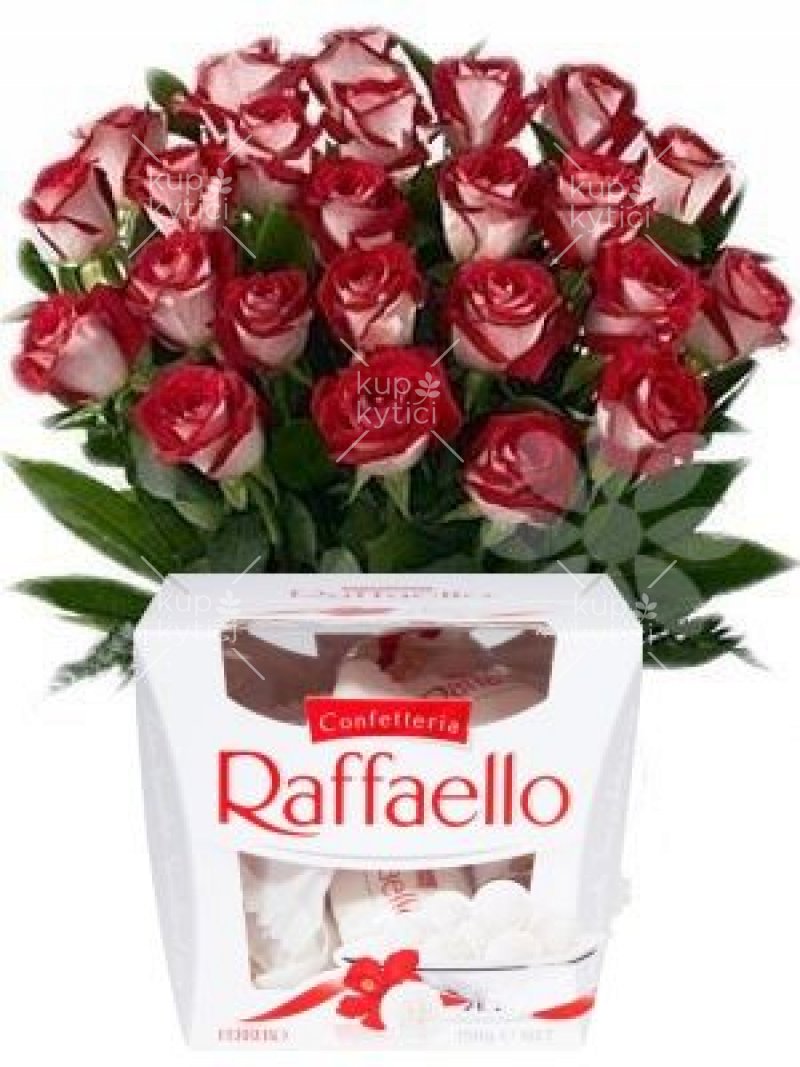 Žíhané ruža + Raffaello - rozvoz kvetín
