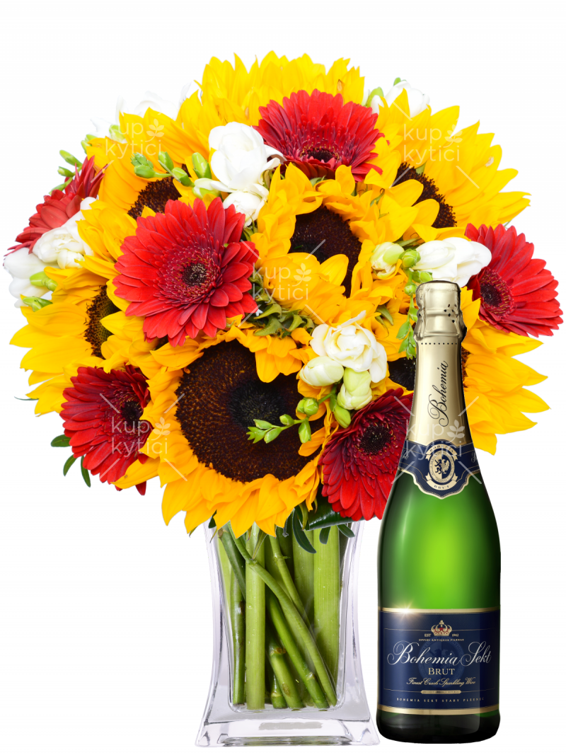 Bouquet + bottle of sparkling wine - flower delivery