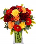 Beautiful cheerful bouquet - roses and minigerbery