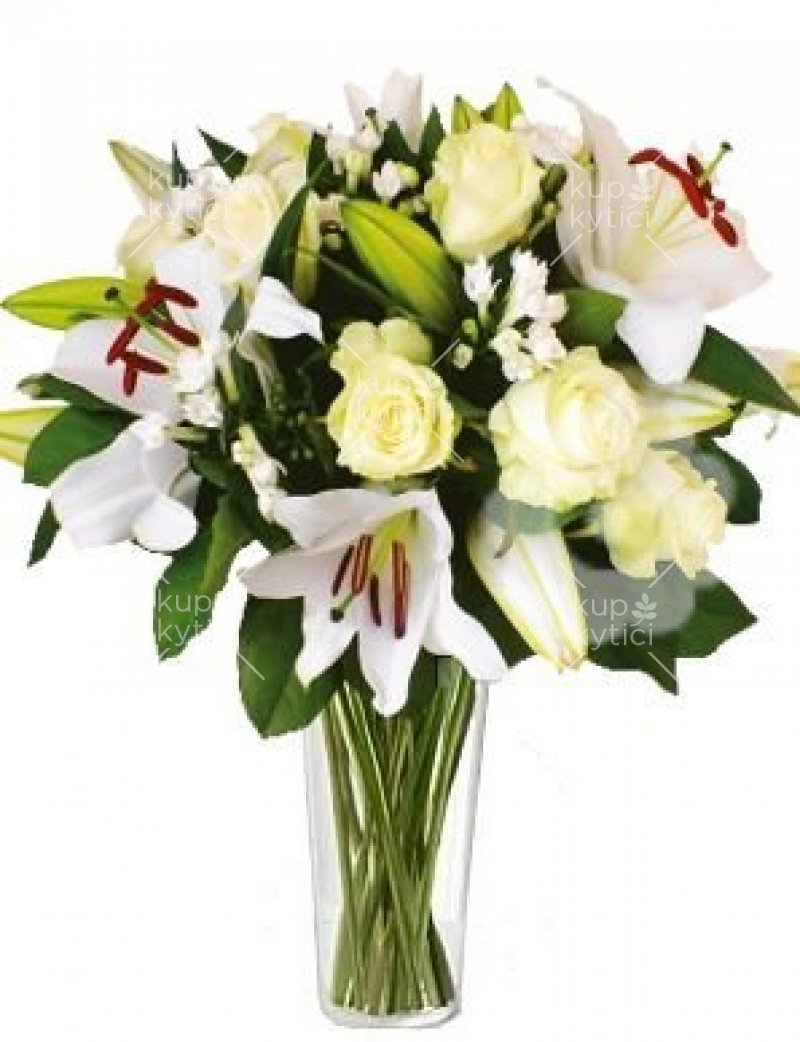 Kytice z bílých lilií a růží Danuše