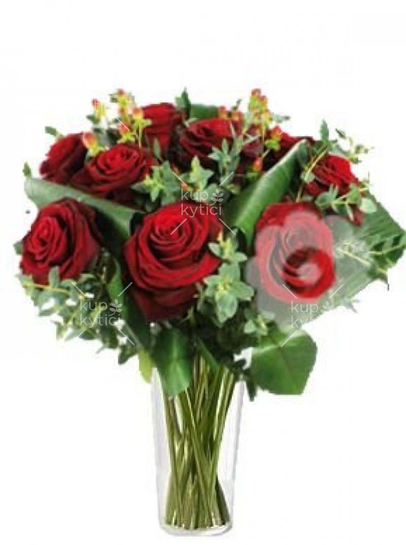 Kytica červených ruží s prízdobou Sandra