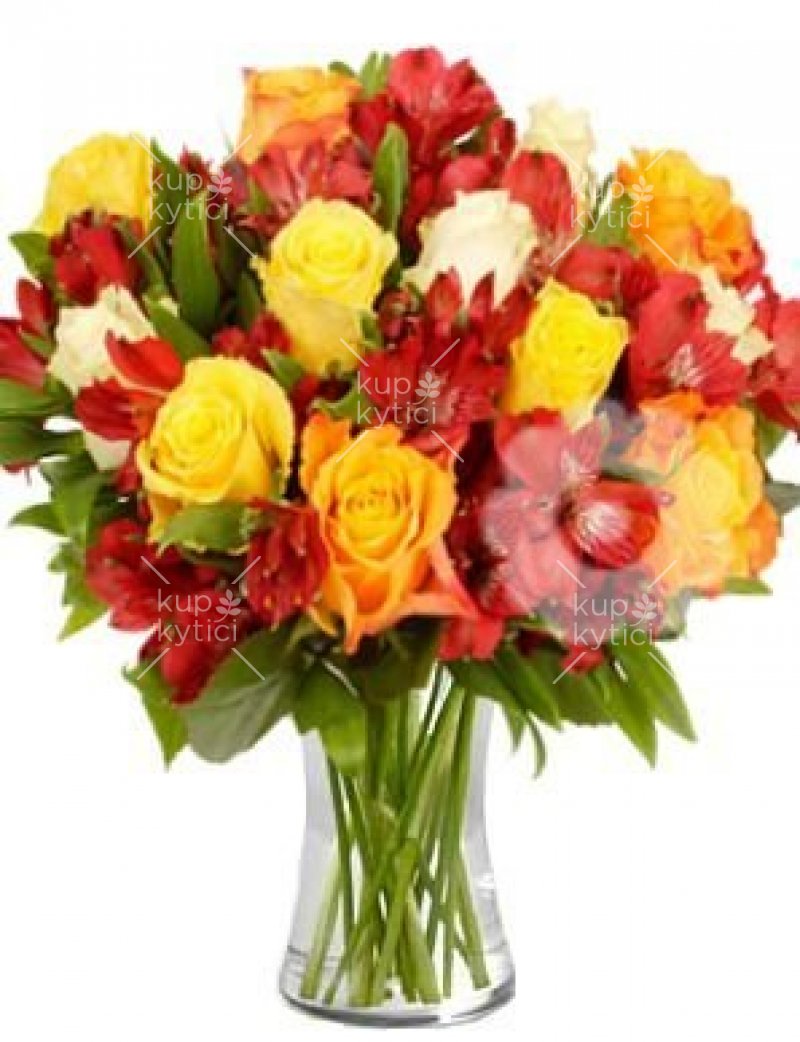 Colorful bouquet of roses and alstromerias Apolena