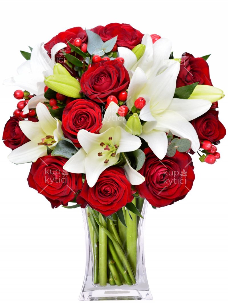 Kytice z lilií a růží : Kup Kytici