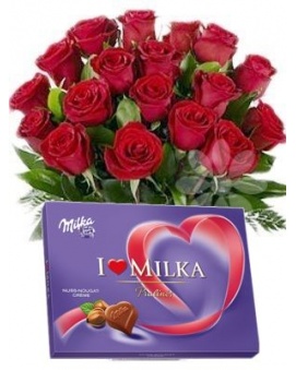 Bouquet of red roses + Milka 110 g