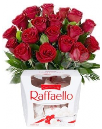 KYTICE RUDÝCH RŮŽÍ + RAFFAELLO 150 g