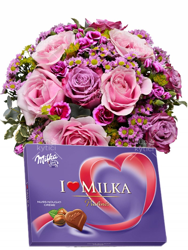 Dárkový set - kytice + Milka