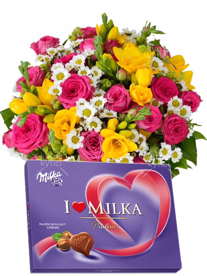 Darčekový set - kytice + Milka